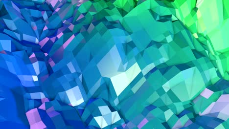 animación de fondo de baja poli 4k en bucle. animación 3d sin costuras en estilo moderno geométrico de baja poli con colores de gradiente. fondo creativo simple. paisaje verde azul v3