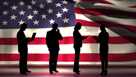 Business-people-in-front-of-USA-flag-