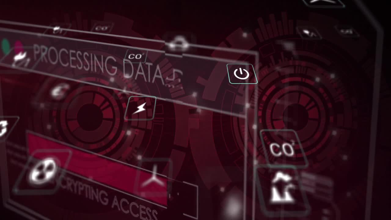 Animation of data processing and ecology icons over scope scanning