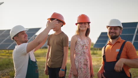 family learning about solar energy