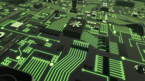 green illuminated futuristic circuit board moving