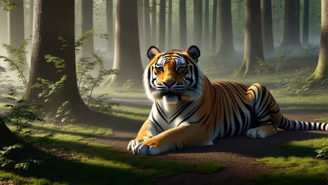 tiger resting in a forest