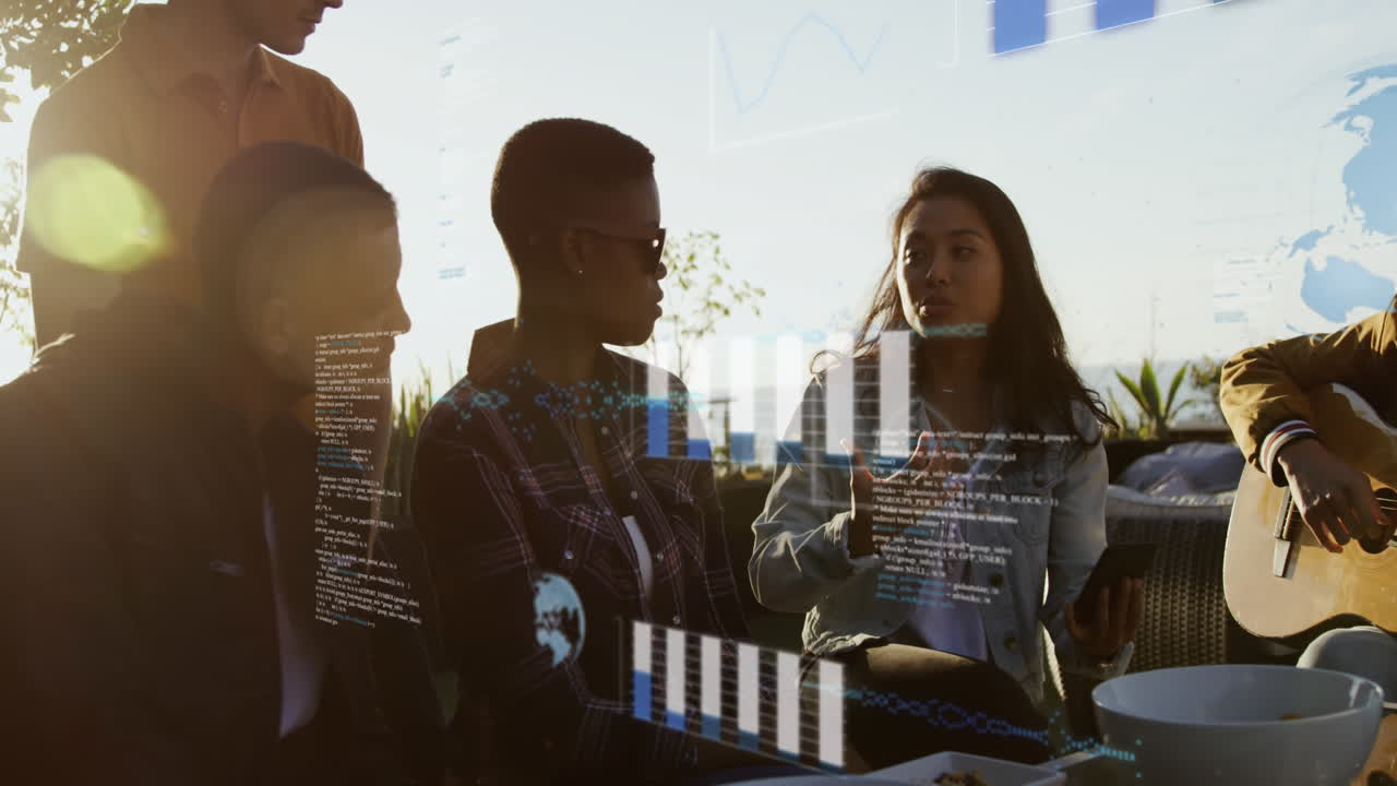 Animation of data processing over diverse people with guitar