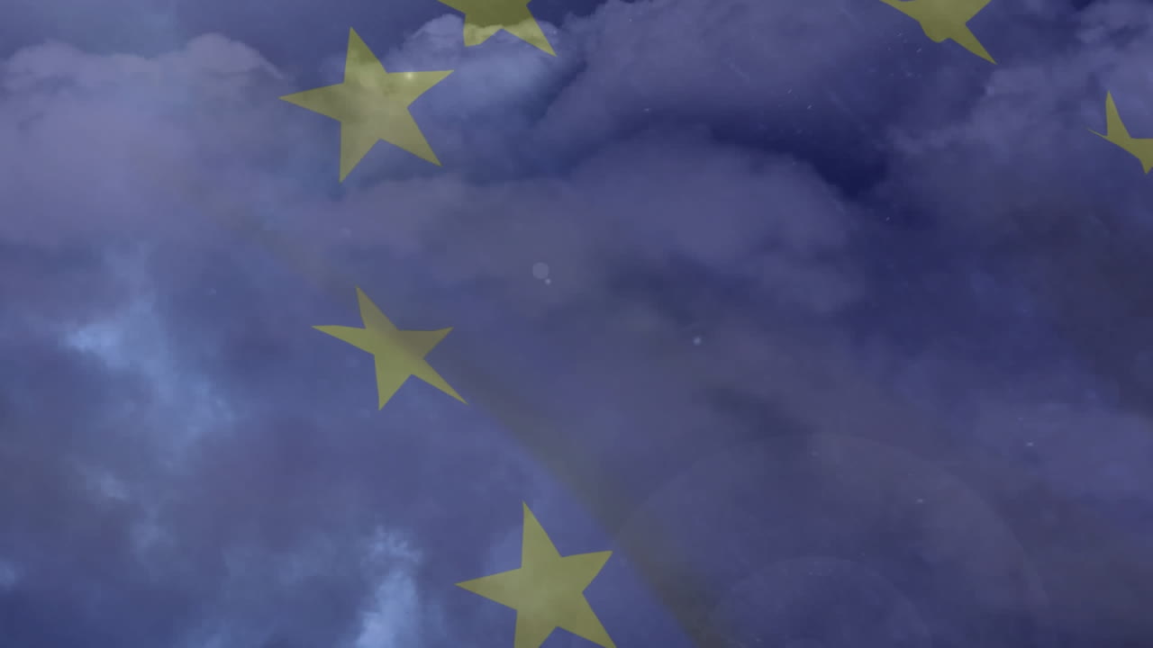 유럽 연합  ⁇ 발을 흔드는 밤하늘에서 비가 내리는 디지털 애니메이션