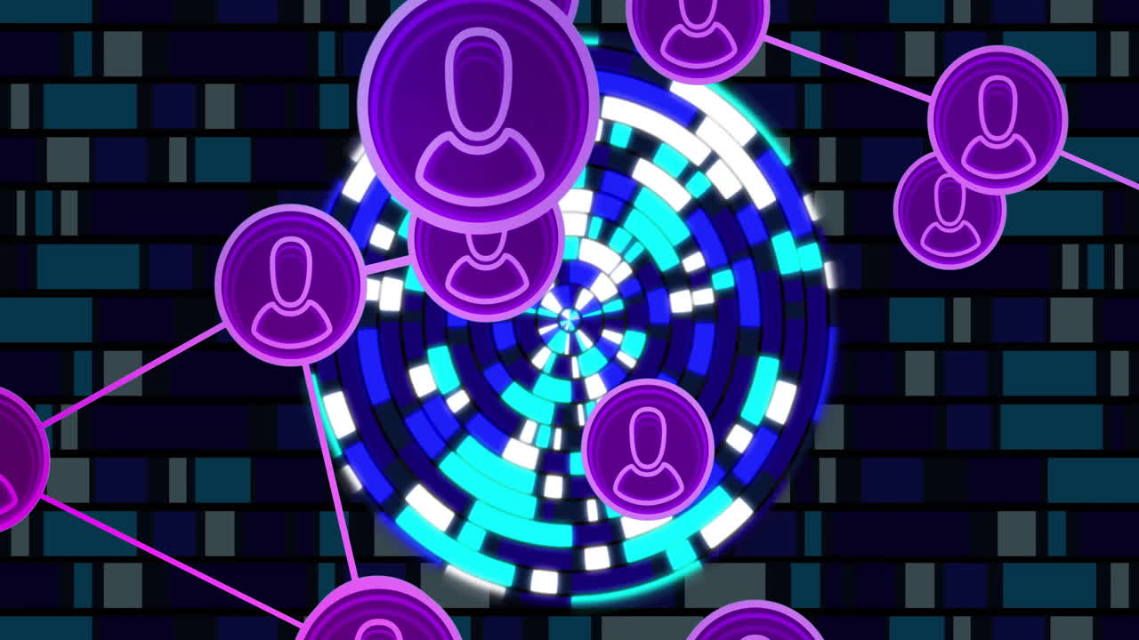 어두운 배경에 전 세계의 사람들과의 연결의 애니메이션 아이콘