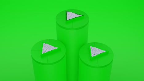 abstracto verde y blanco 3 cilindros y triángulo pedestal podio 4k video