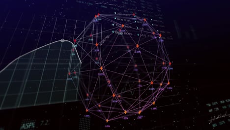 Animation-Eines-Sich-Drehenden-Globus-über-Der-Statistischen-Und-Börsendatenverarbeitung-Auf-Schwarzem-Hintergrund