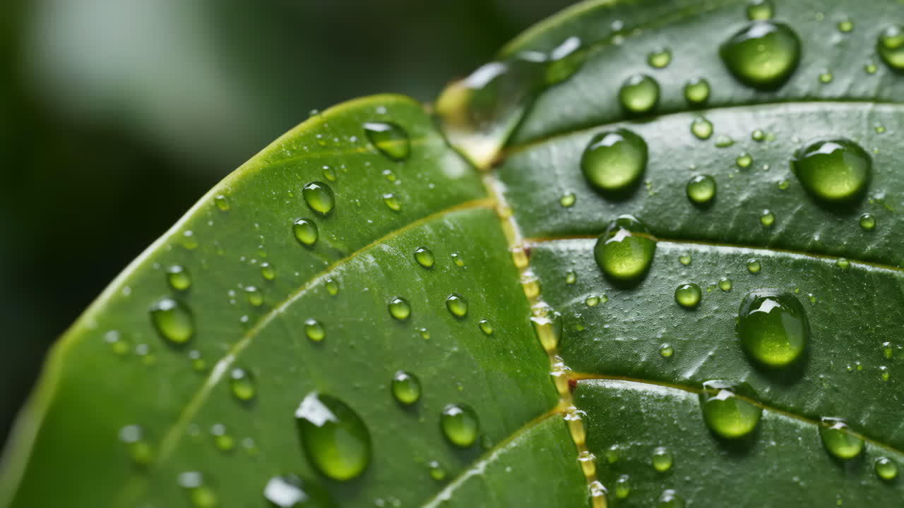 Vibrant Green Leaf with Fresh Water Droplets