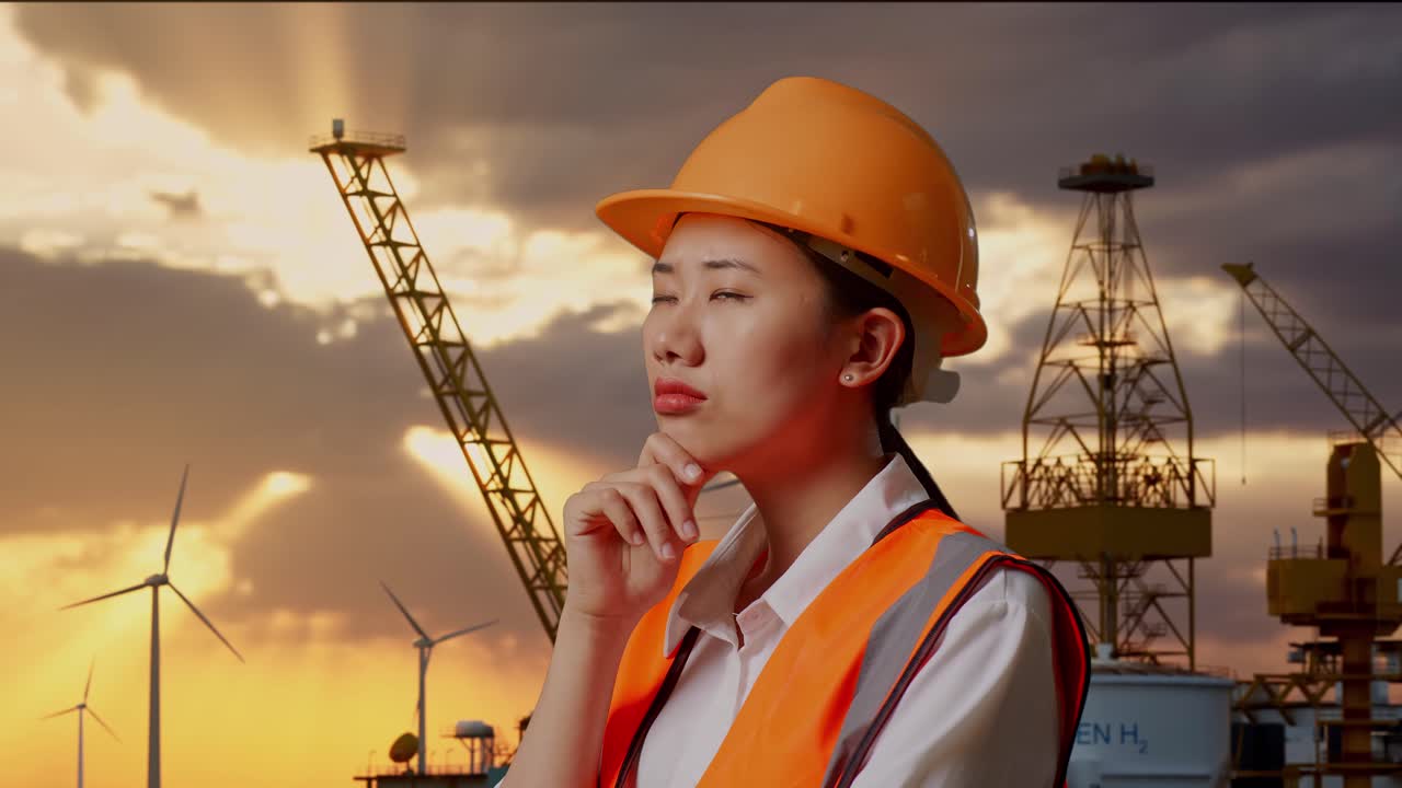 Female Engineer Focused on Offshore Wind Energy Project