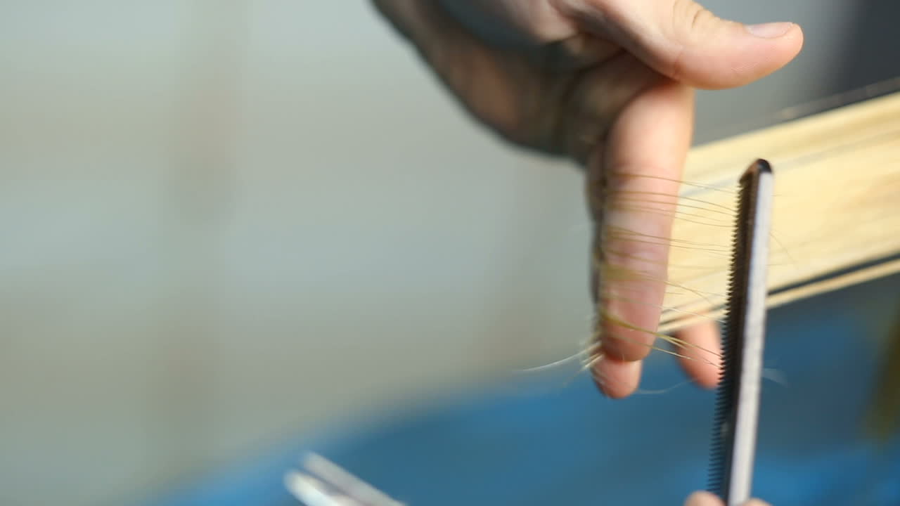 Hair cutting in beauty salon. Young woman with hairdresser cutting hair at salon