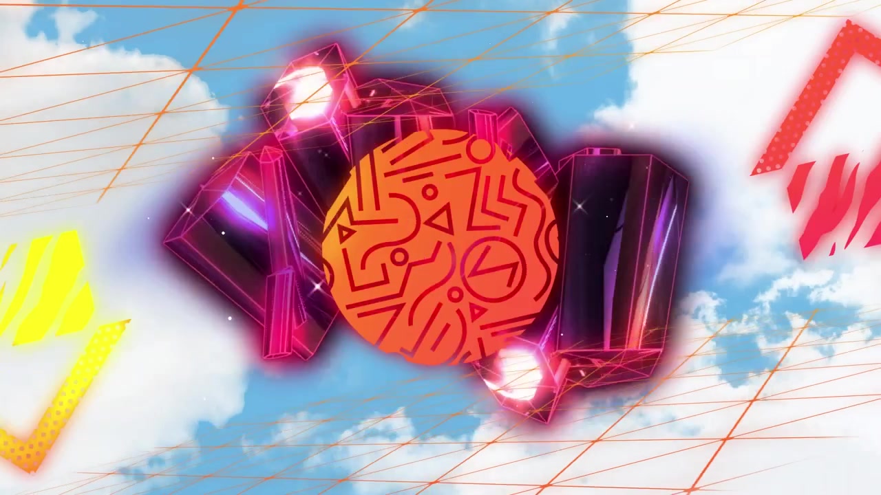 Motion graphics 3D astratta con forme geometriche e sfondo del cielo
