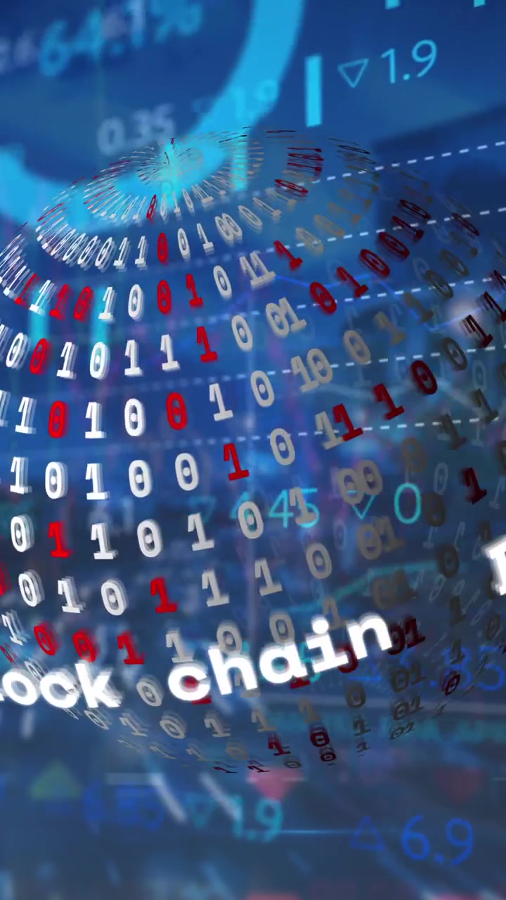 Animation of financial data processing over globe with binary coding
