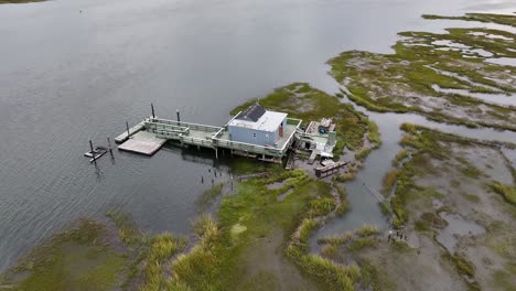 an aerial drone view over the salt marshes in hempstead, ny on a cloudy day