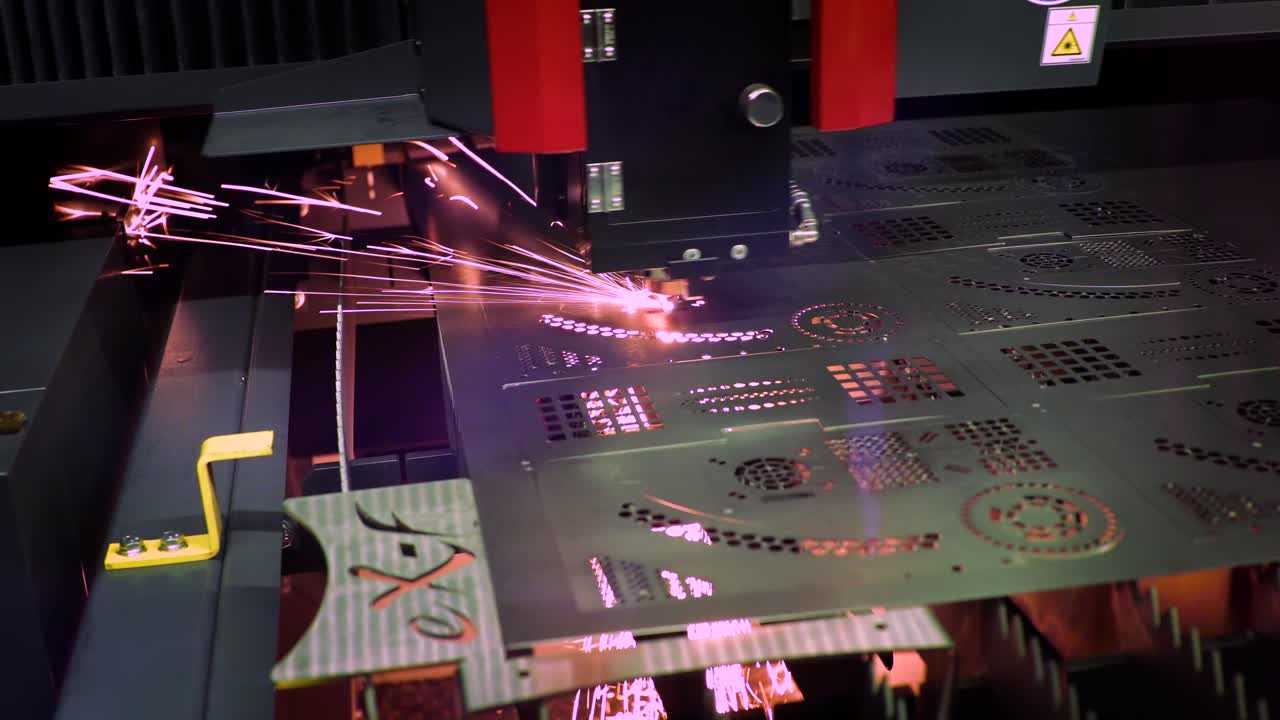 CNC Laser cutting of metal, modern industrial technology.