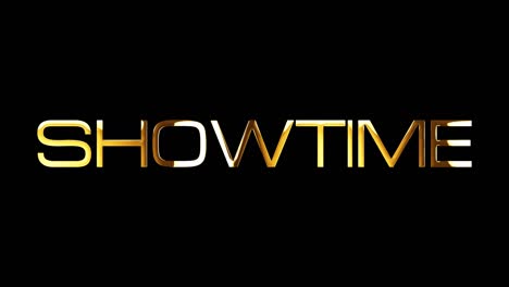 set 3 of showtime golden text with light effect. 4k 3d rendering seamless loop effect in each element for overlay on your video footage. isolated transparent with alpha channel quicktime prores 444.