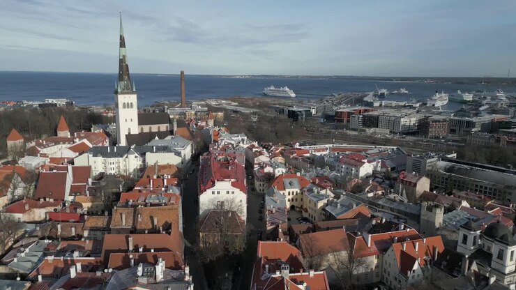 View Across Tallinn Bay Of Linnahall, Contemporary Art Museum, And Beachfront Restaurants In Tallinn, Estonia