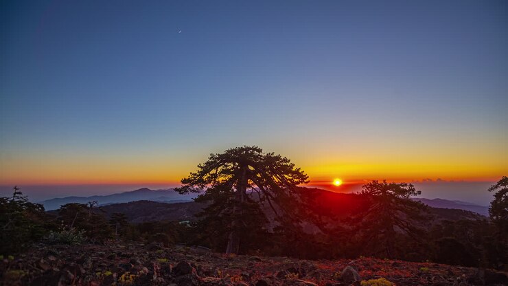 Timelapse do pôr do sol ao crepúsculo, estático