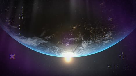 animation of rows of flickering dots and markers over planet earth