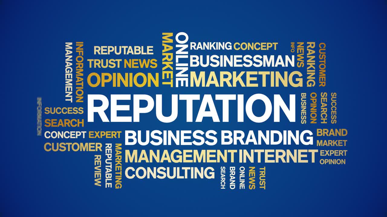 Reputation animated word cloud,animation kinetic typography seamless loop.
