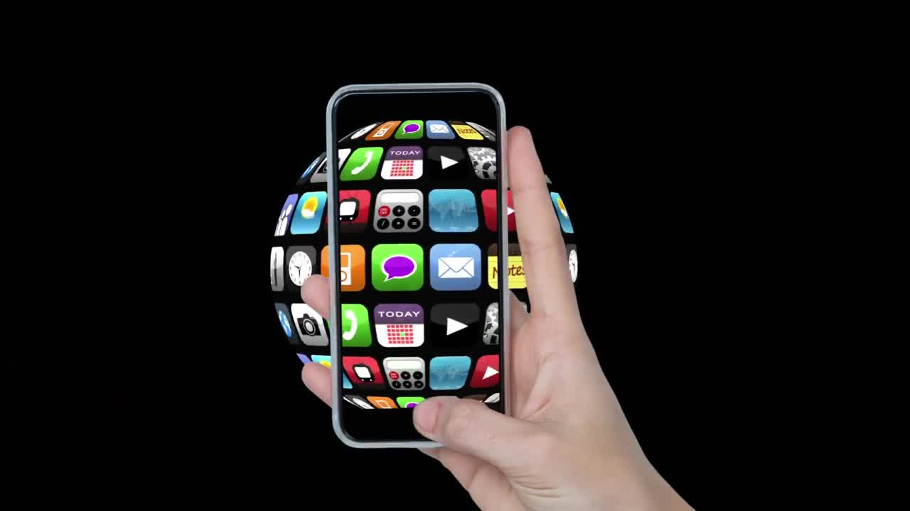 globo giratorio con iconos de aplicaciones en fondo negro