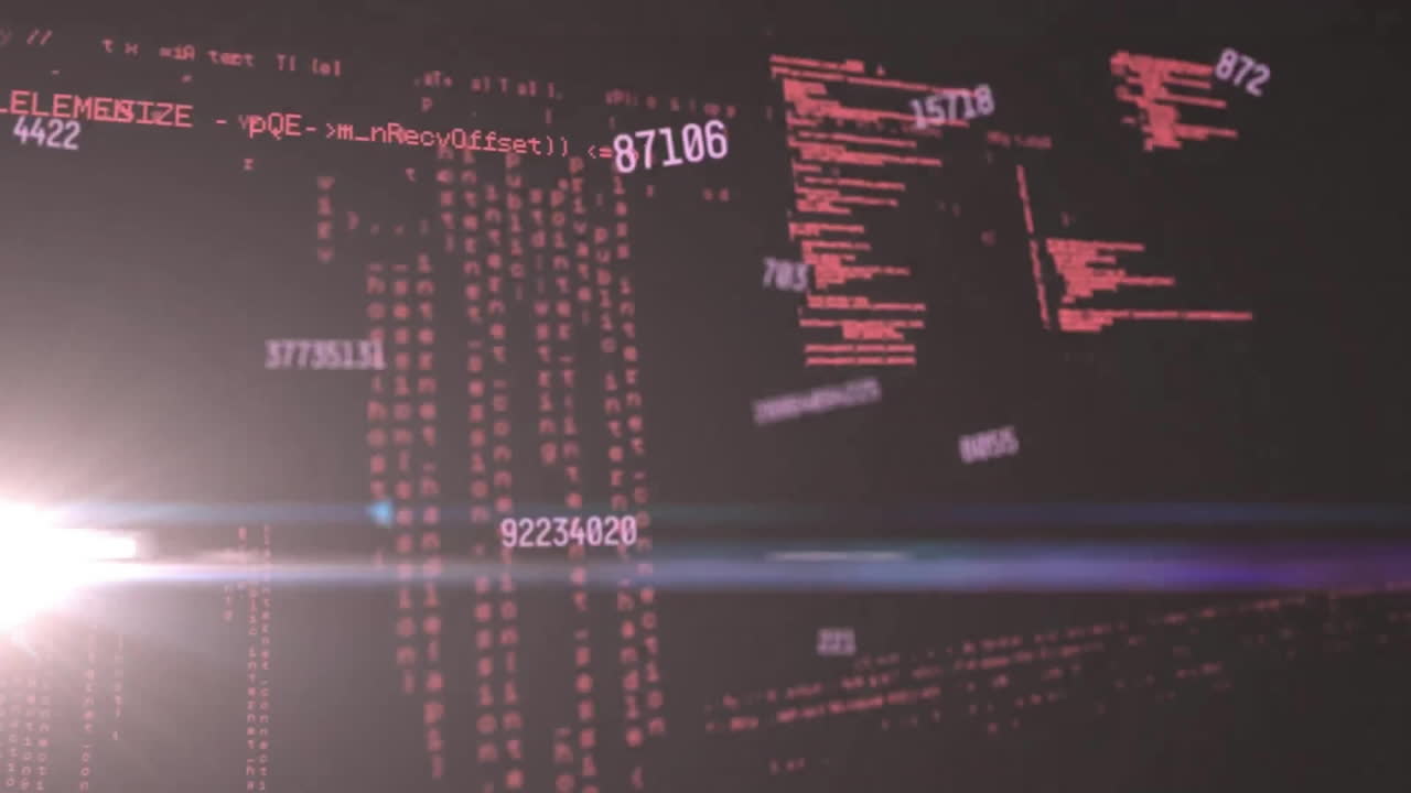 animación de números y procesamiento de datos en fondo oscuro