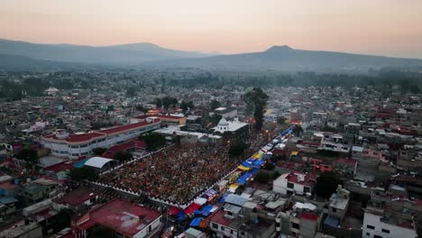 Aerial-view-flying-around-the-Mixquic-cemetery,-the-day-of-the-dead-in-Mexico