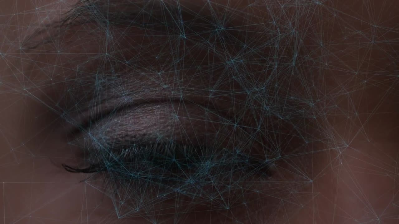 Animation of connections over eye of caucasian woman