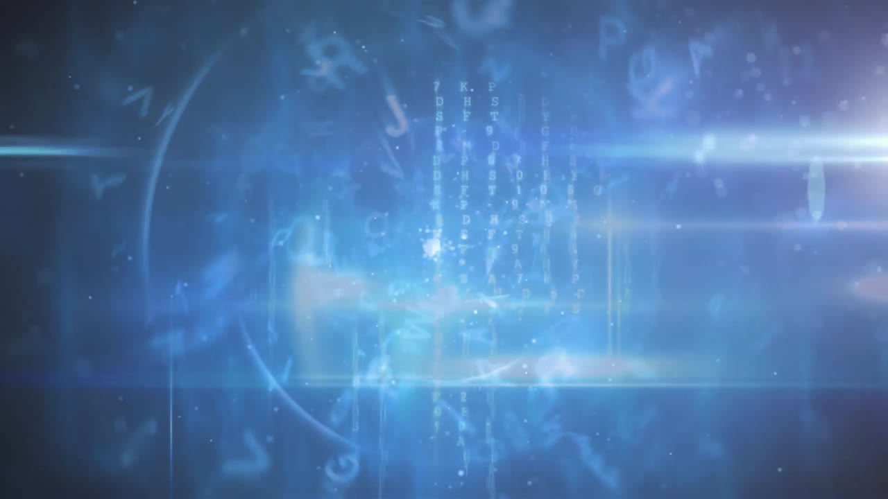 반 ⁇ 이는 파란색 배경에 회전하는 문자와 숫자와 함께 범위의 애니메이션