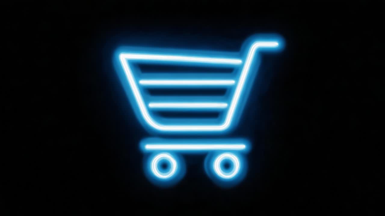 Illuminated Neon Shopping Cart Icon Symbolizing Online Retail and E-commerce Shopping Experience in a Modern Digital Age