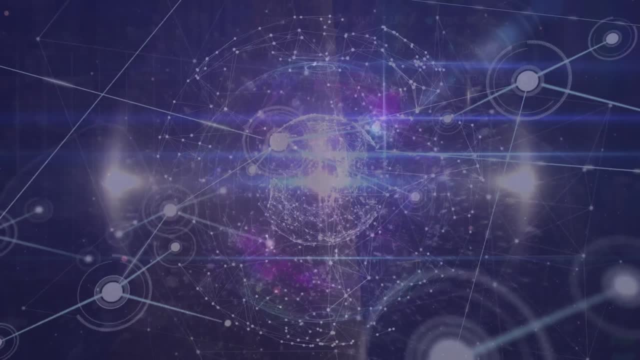 animación de la red de conexiones con iconos en todo el mundo sobre fondo negro