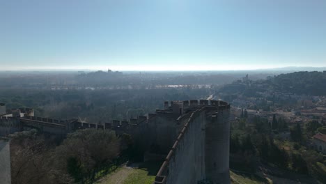 fort saint-andré overlooking sunny avignon - aerial fly-over