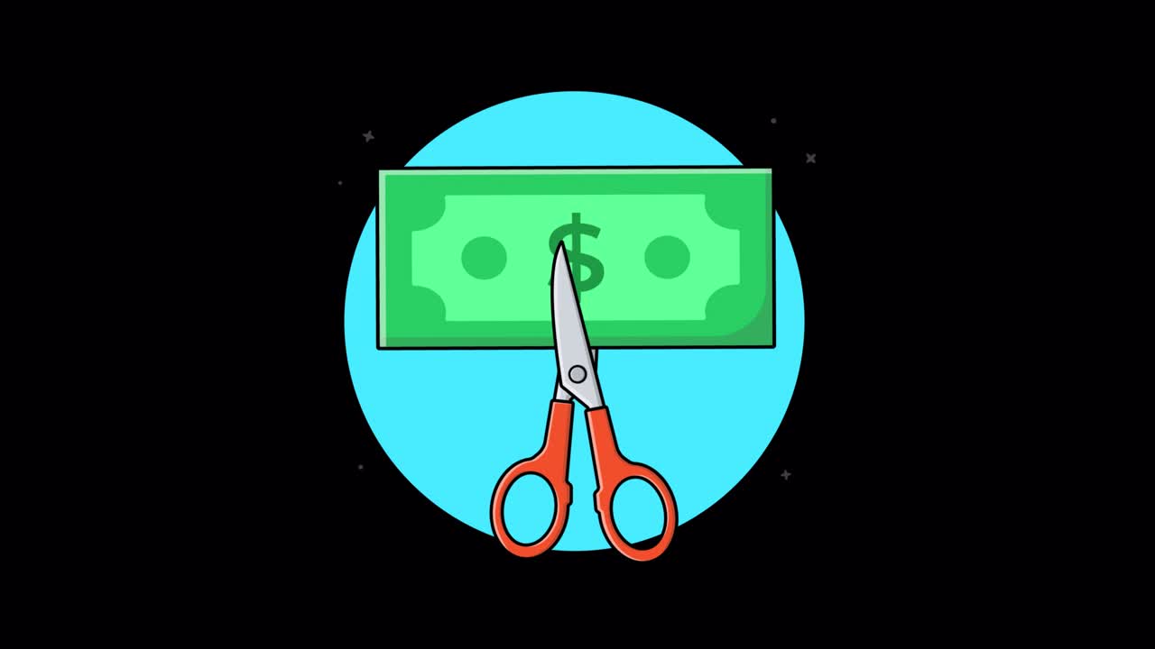 Animated Scissors Cutting a Dollar Bill for Cost Reduction