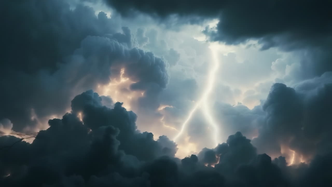 Dramatic Storm Clouds with Lightning Strikes