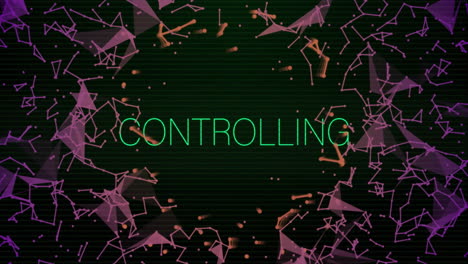 controlling text animation over abstract geometric shapes on dark background