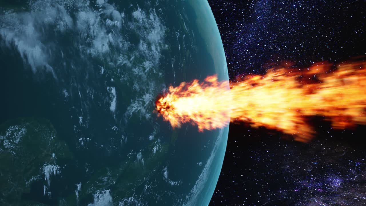 Fiery Asteroid Impacting Earth Like Planet