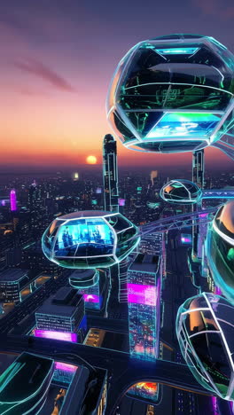 futuristic city aerial view at night