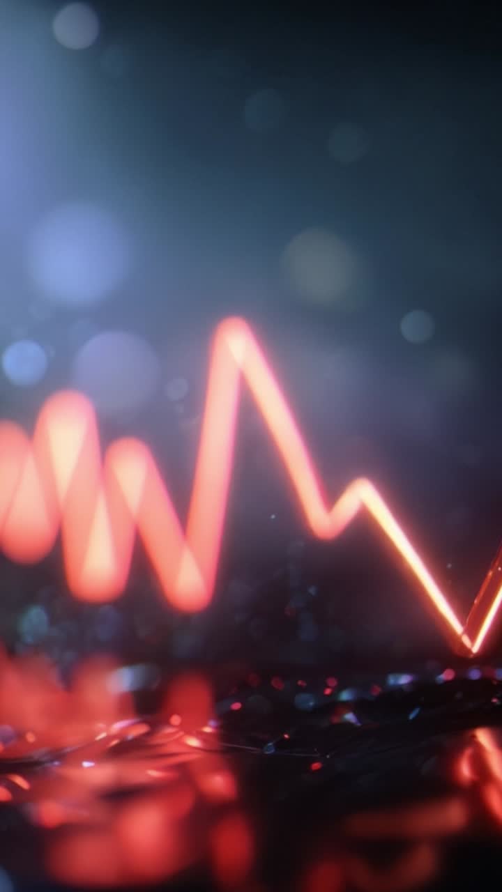 Dynamic Visualization of an Emerging Red Trend Graph Representing Shift in Data Over Time with Glimmering Background and Enhanced Light Reflections