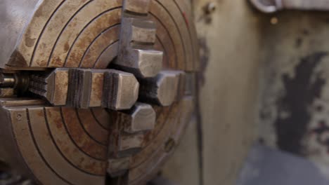 slider shot of a metal turning lathe