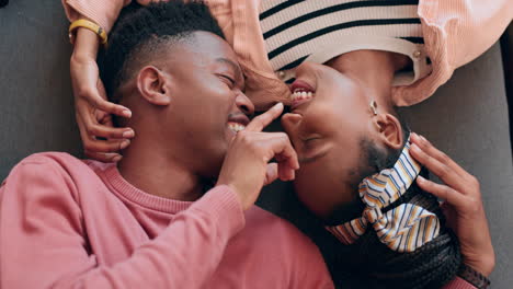 love, happy and couple on a floor bonding