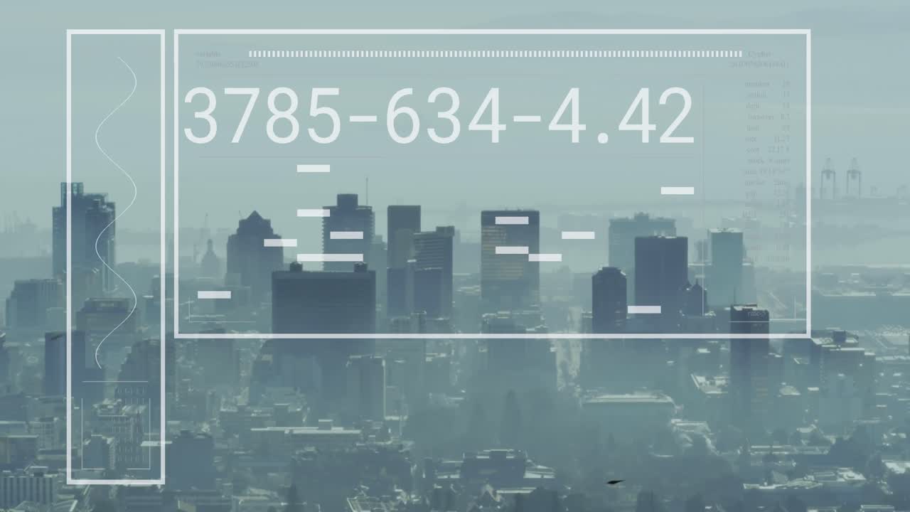 도시 풍경 위의 금융 데이터 처리 애니메이션