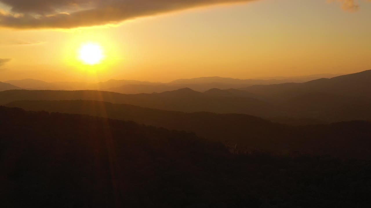Yellow Sunset Above Appalachian Mountain Peak Silhouettes, Static