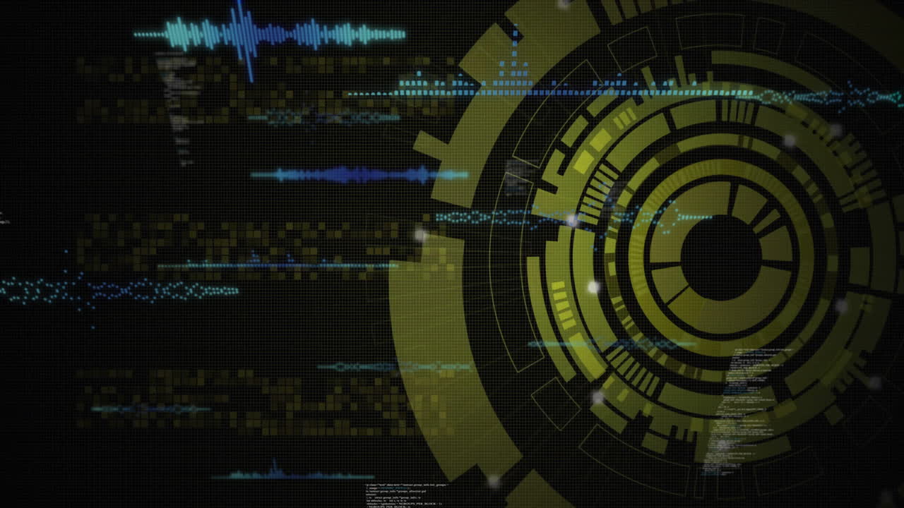 Animation of data processing over scope scanning on black background