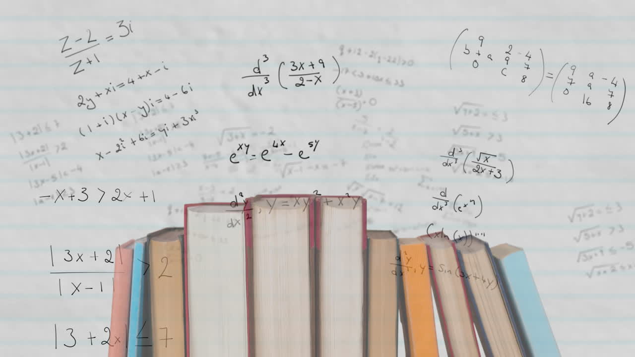 ⁇ 색 선으로 된 종이에 수학 방정식에 대한 여러 책