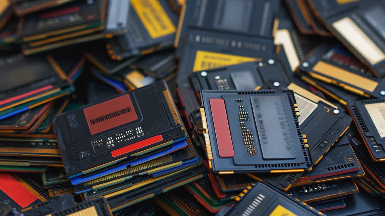 RAM memory modules stacking densely, creating intricate geometric pattern highlighting interconnected complexity of modern electronic engineering and digital technology infrastructure