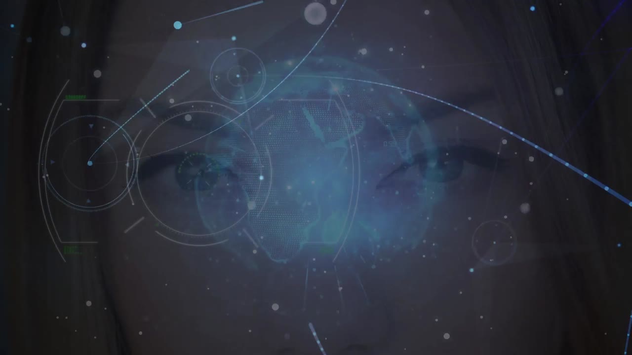 animación de la red de conexiones y el globo sobre fondo oscuro