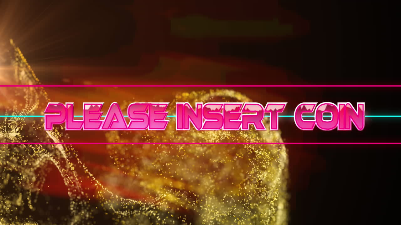 반이는 배경 위에 동전 텍스트와 네온 라인을 입하십시오.