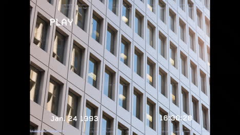 play text animation over office building windows
