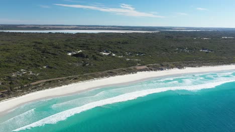 excelente toma aérea de olas azules claras que lamen las costas cerca de great ocean drive en esperance, australia