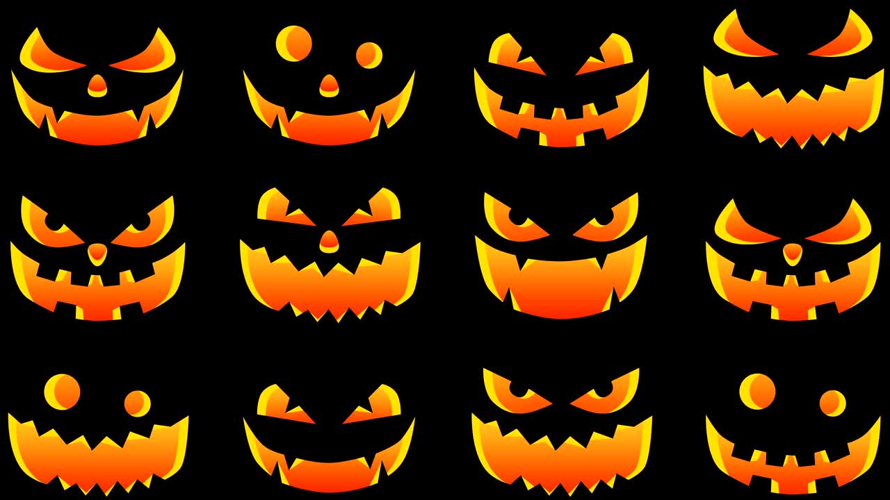 las siluetas de halloween de fondo, espeluznantes y locas calabazas, bucle