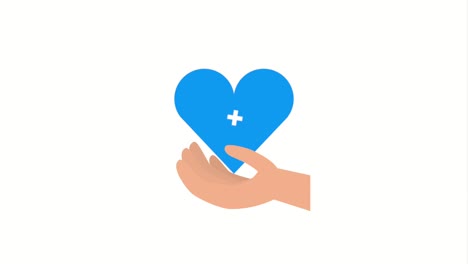 hand with blue heart cross medical